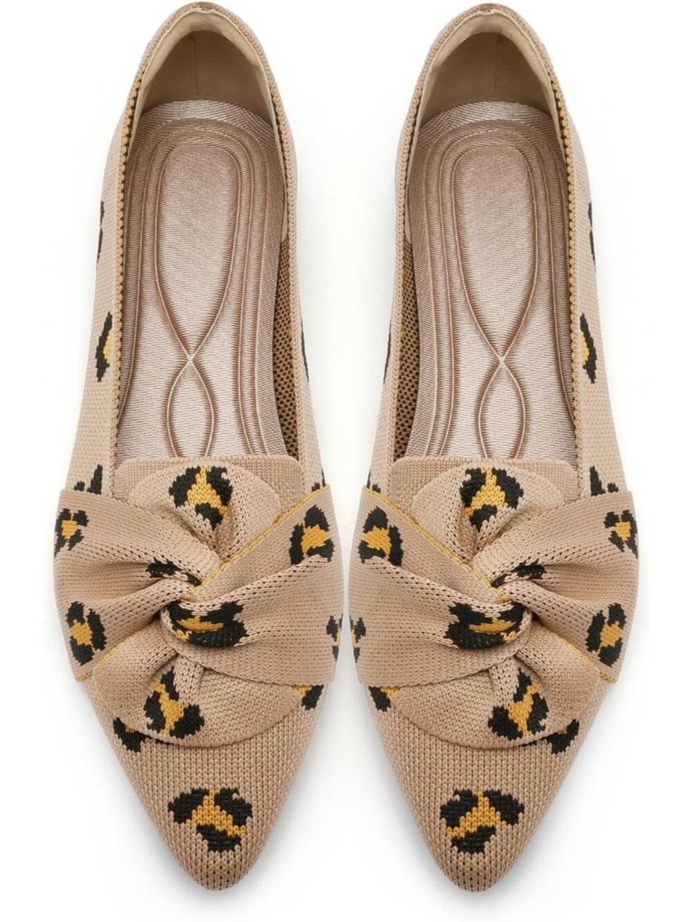 Women's Leopard Comfort Knit Breathable Dressy Casual Pointed Toe Ballet Flats